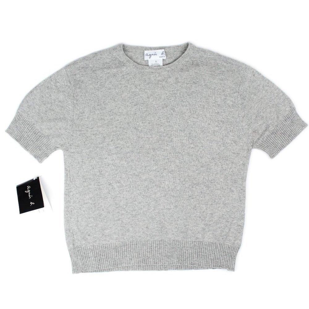 Agnes B. Paris Heather Gray Silk Cashmere Knit Short Sleeve Crewneck Sweater 3